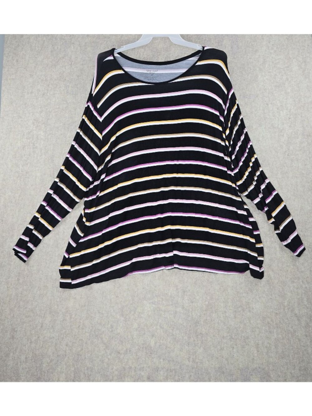 Nine West Womens Striped Long-Sleeve Black Tunic Top 5X Rayon Blend Soft Knit
